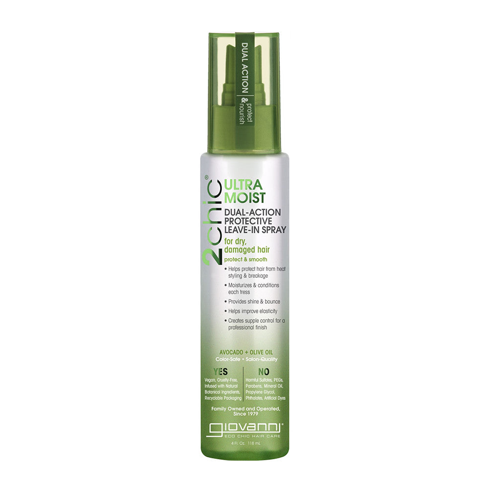 Giovanni 2Chic Avocado And Olive Oil Ultra-Moist Dual Action Protective Leave In Spray, 4 Oz